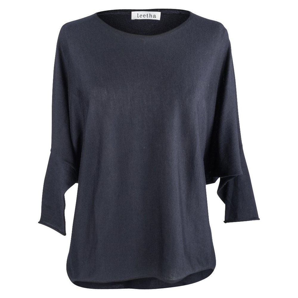 Leetha Top Cashmere and Silk Navy Dolman 3/4 Sleeve XS